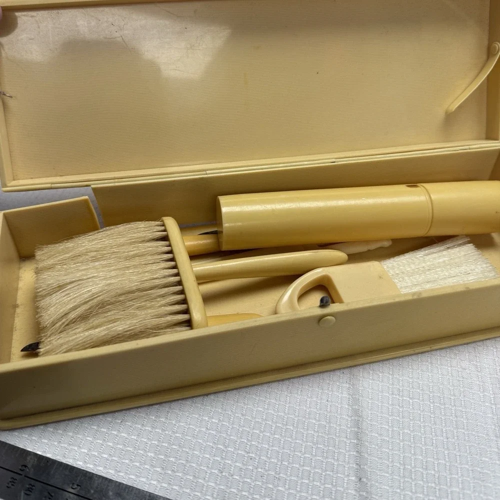 Vintage French Ivory Celluloid Vanity Set Brush Pick Toothbrush Box Set Bathroom